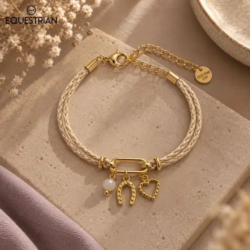 Bracelet Epona EQUESTRIAN SHOP avec fer à cheval, cœur et pierre naturelle, bijou équestre élégant pour femme