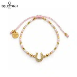Bracelet Summer EQUESTRIAN SHOP rose vu de face avec perles et fer à cheval serti de strass