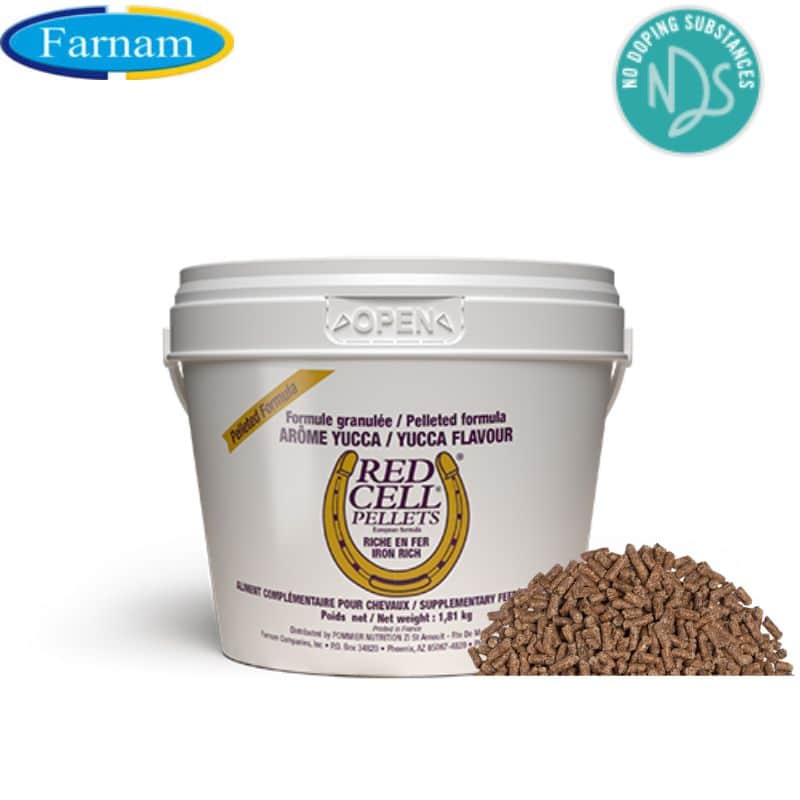 Seau Farnam Red Cell booster Pellet en granulés pour chevaux de sport, non dopant, format 1,81 kg.