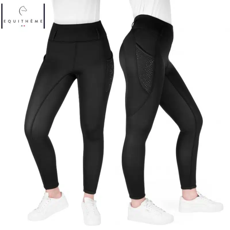 Legging Je t’aime Equi-Thème Neva Noir doublé mouton porté par une cavalière