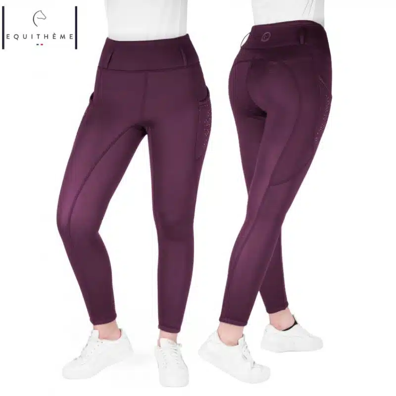 Legging Je t’aime Equi-Thème Neva Prune doublé mouton porté par une cavalière
