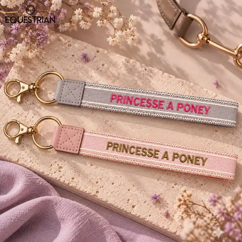 Porte-clés Princesse à Poney EQUESTRIAN SHOP présentés en deux coloris gris et rose